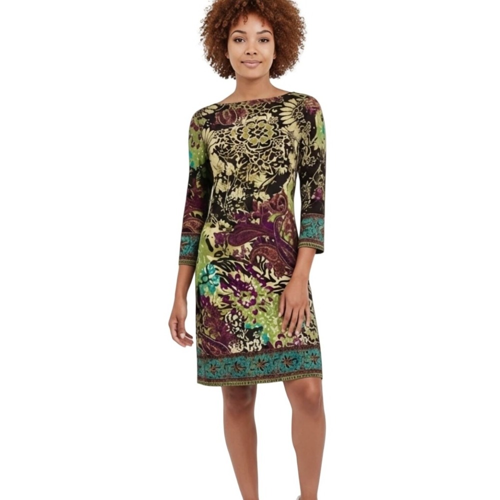 ECI New York Plus XXL Paisley Floral Print Long Sleeve Dress Fall Comfy Casual